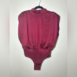 Glam Burgundy Bodysuit with shoulder pads and open back Size Medium